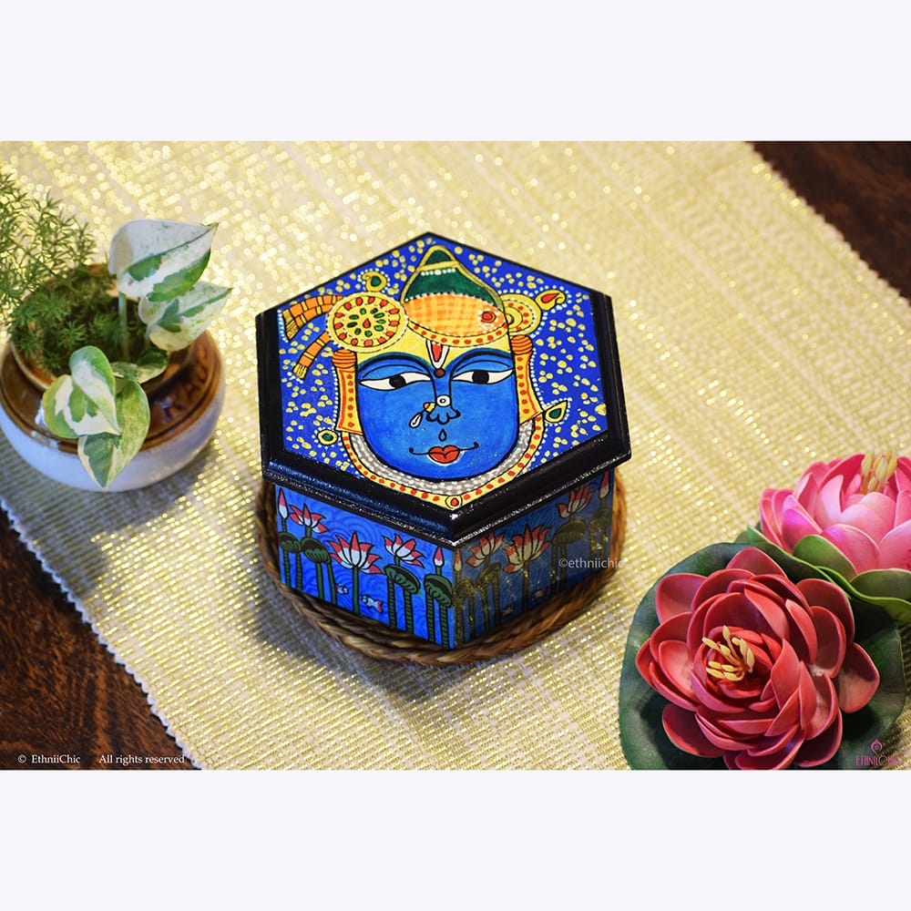 Multipurpose Hexagon Box - Hand painted Srinathji image 0