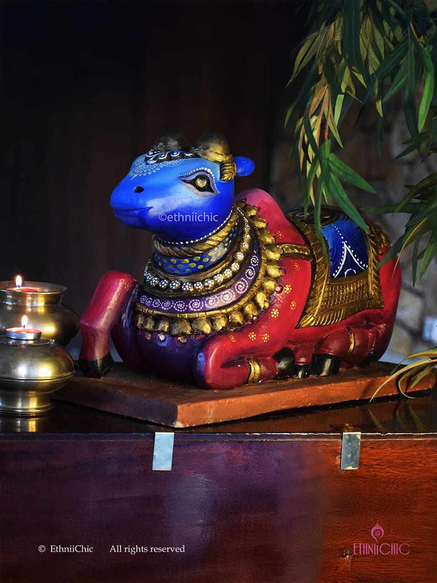 Wooden Hand painted Nandi - 17"