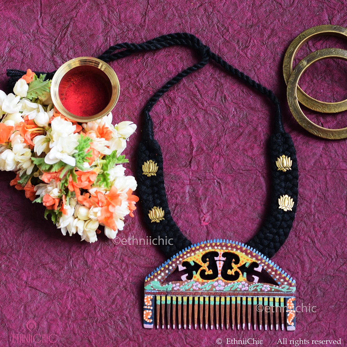 Hand painted Wooden Comb Jewelry