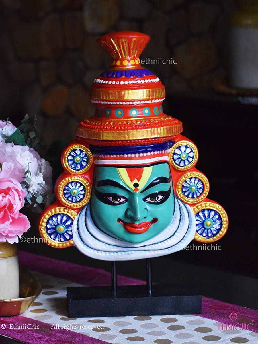 Hand Painted Kathakali Mask - 2-in-1 Wall & Table Decor Sculpture