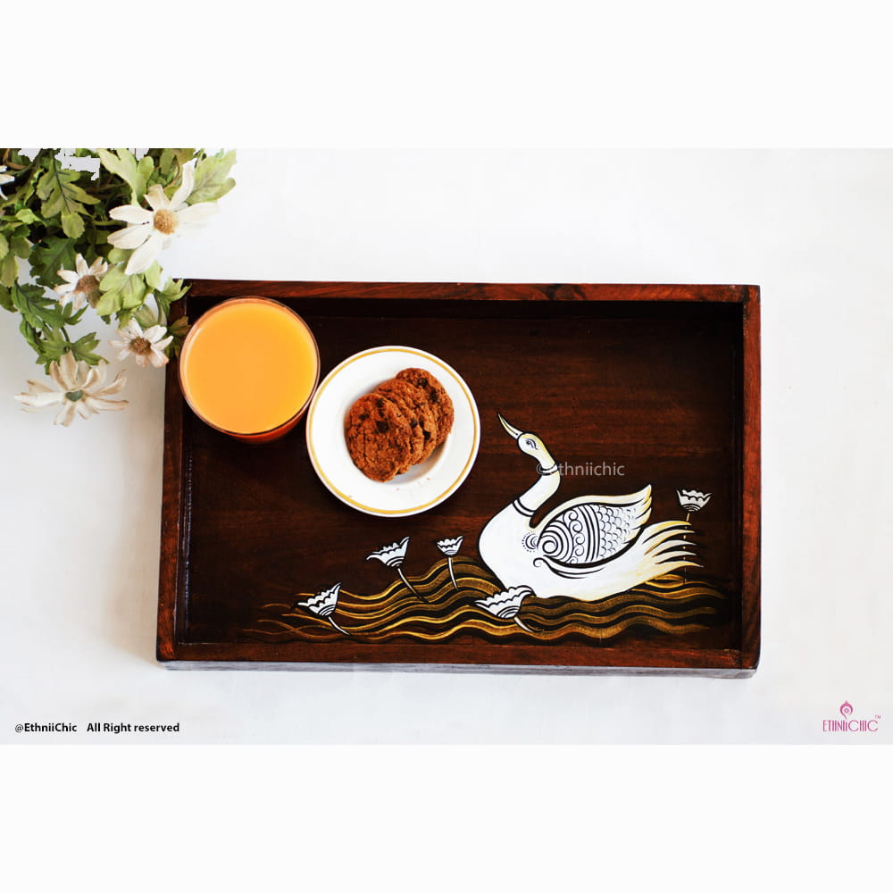Hand Painted Swan Solid Wood Serving Tray image 3