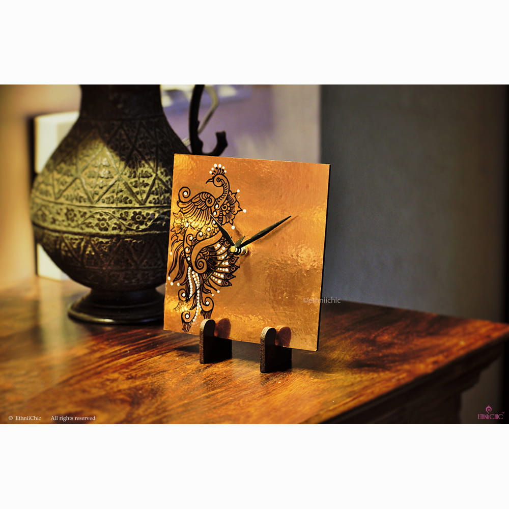 Hand painted peacock Table Clock image 0