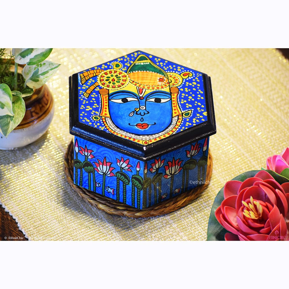 Multipurpose Hexagon Box - Hand painted Srinathji image 1
