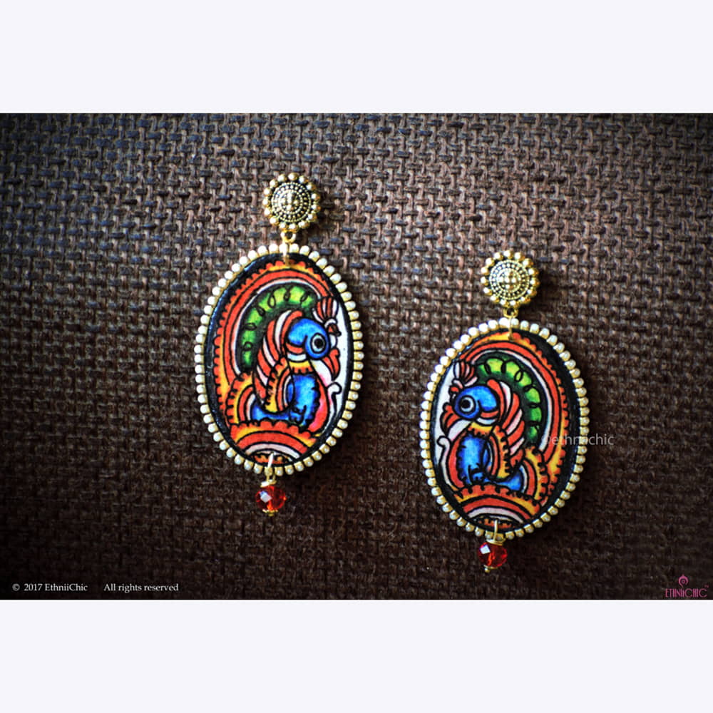 Hand painted Ear rings - Tholu Peacock 2 image 0