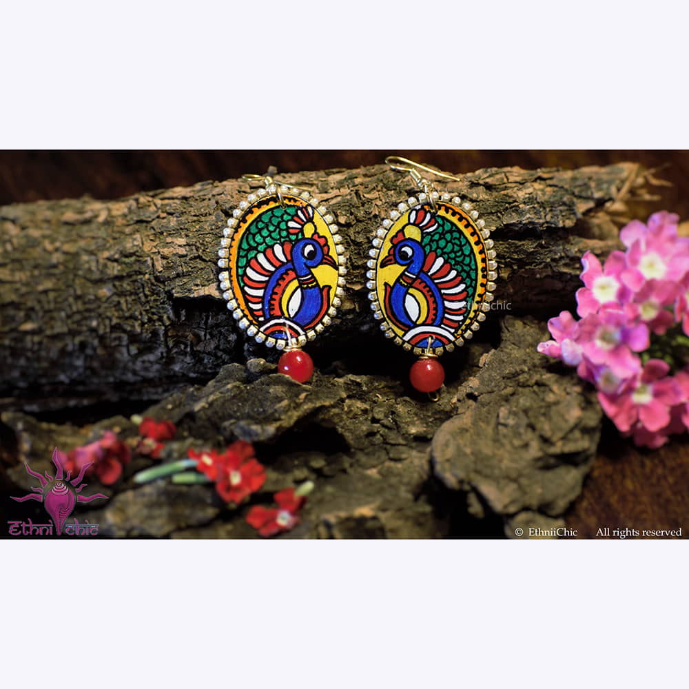 Hand painted earring - peacock  Tholu image 0