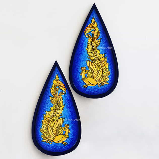 Handpainted Peacock Wooden Wall Plaque 15" - Set of 2 image 0