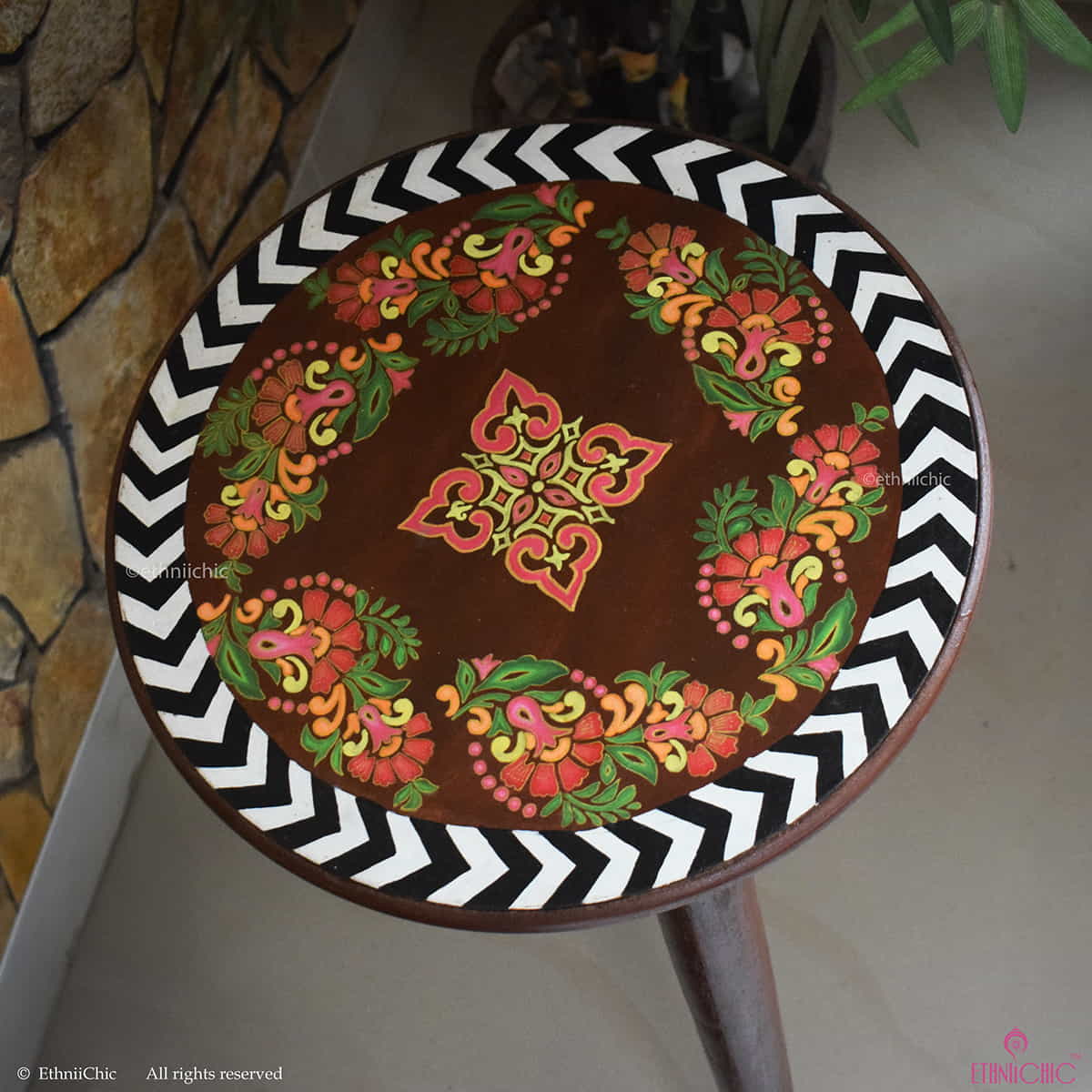 Handpainted Wooden Mughal Floral Motifs Peg Table image 4