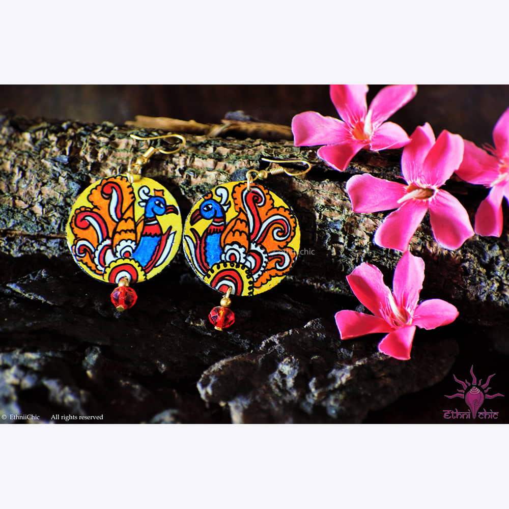 Hand painted Earrings- Tholu Peacock Motif image 0