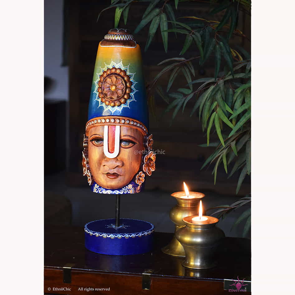 Wooden Hand Painted Balaji Head on stand - 22" image 1