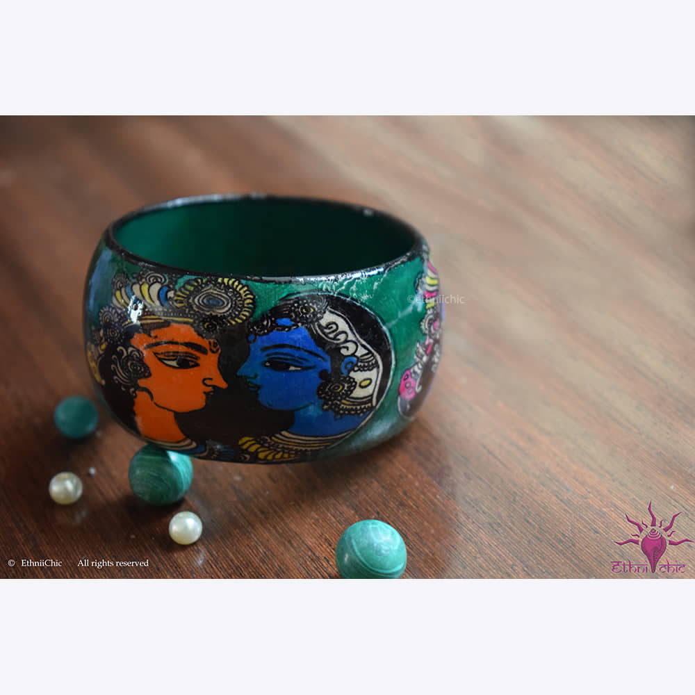 Krishna Radha Hand crafted Wooden Broad Bangle image 1