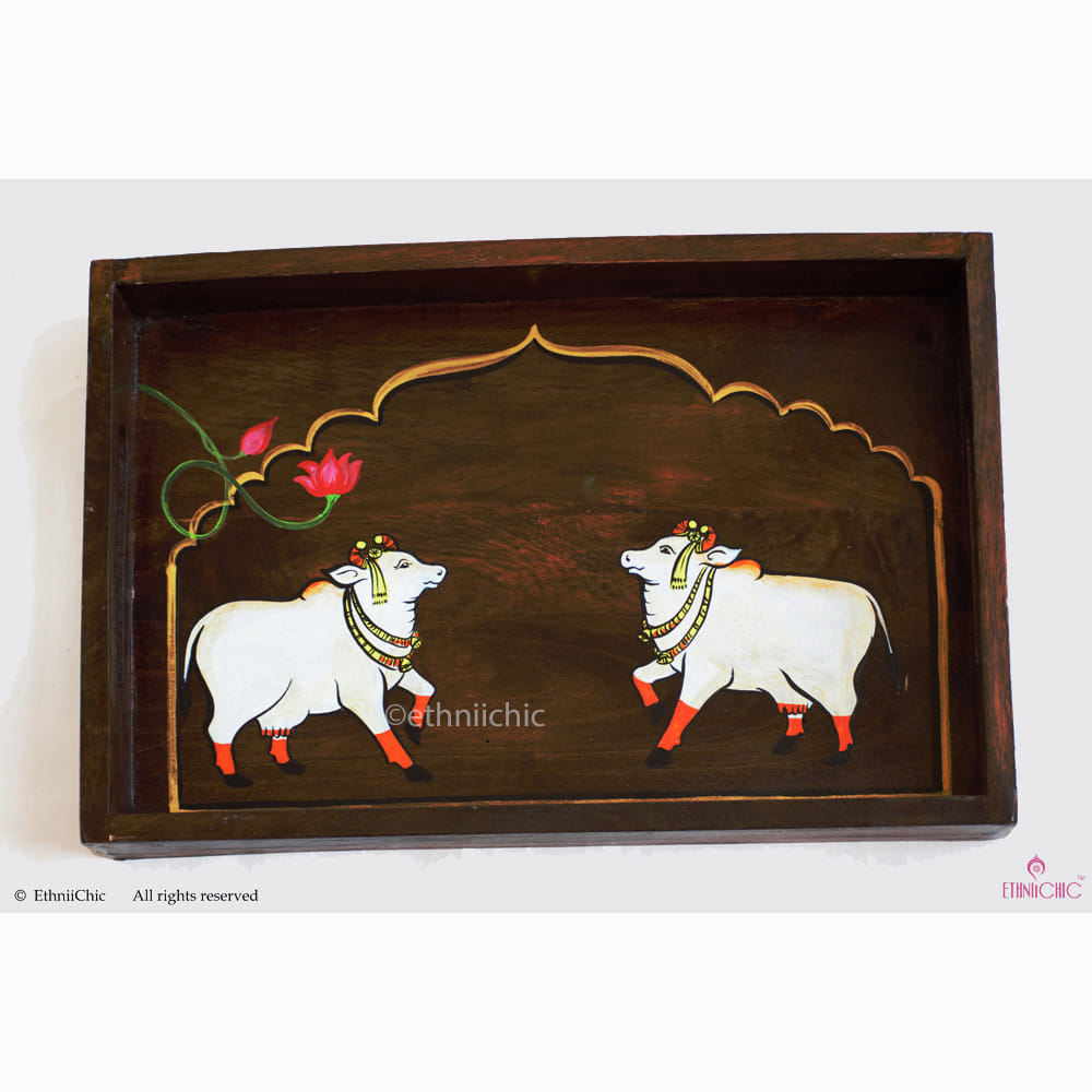 Hand Painted Cow Solid Wood Serving Tray image 4