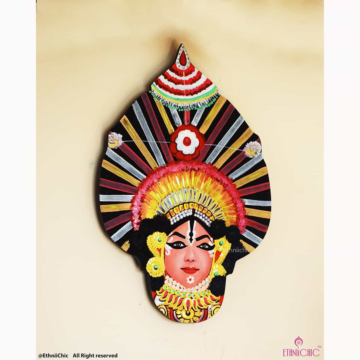 Hand Painted Wooden Yakshagana Mask - 2-in-1 Decor image 5