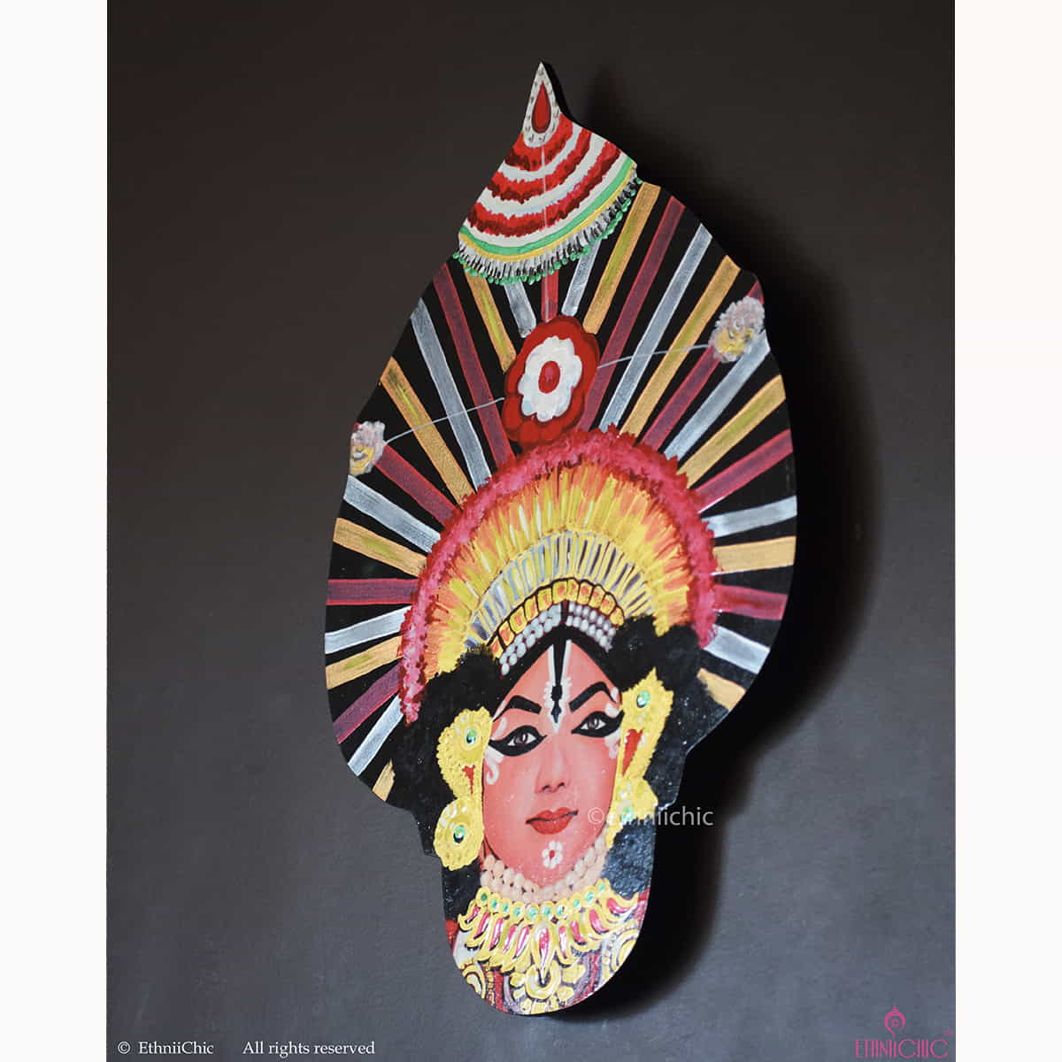 Hand Painted Wooden Yakshagana Mask - 2-in-1 Decor image 4