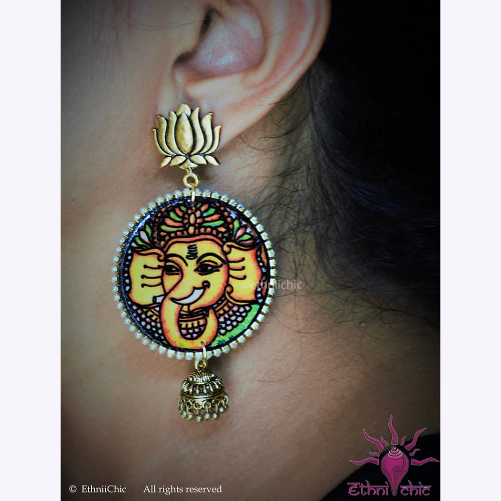 Hand painted Ear rings - Ganesha image 1