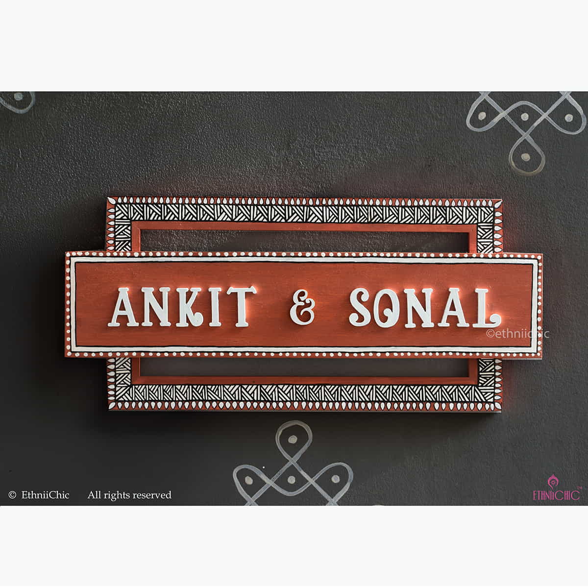 Handpainted Wooden Name board - Madhubani image 0