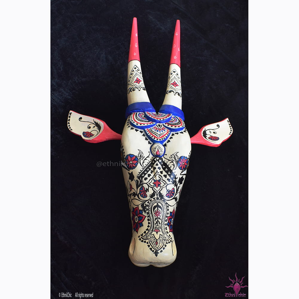 Hand painted 24" Cream and Pink Bull Head image 3