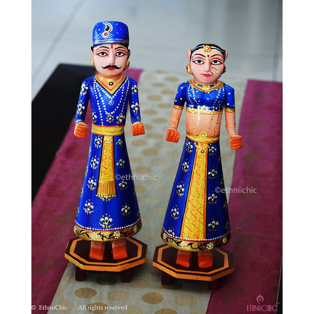 Wooden Gangaur Dolls 12" - Blue image 2