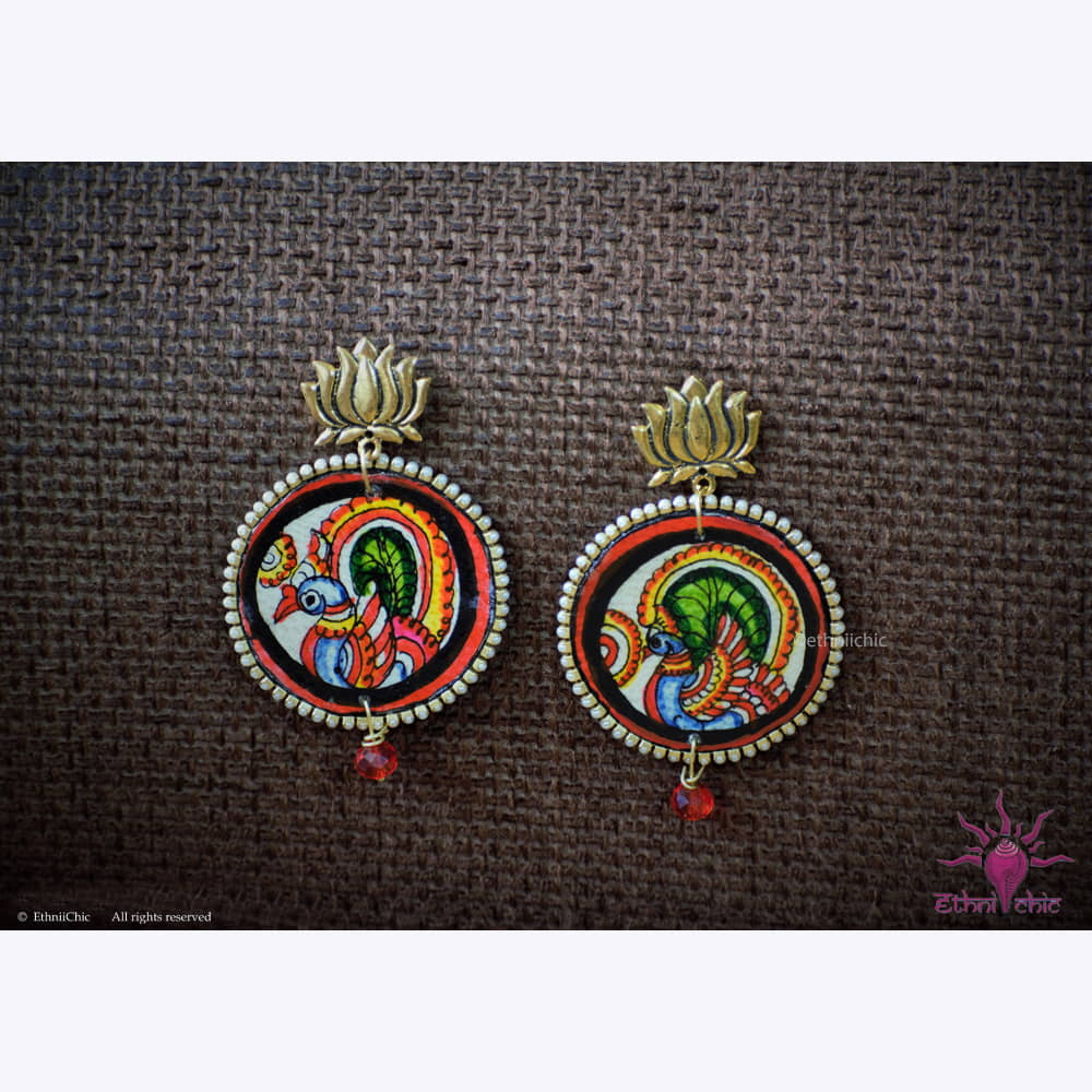 Hand painted Ear rings - Tholu Peacock 1 image 0
