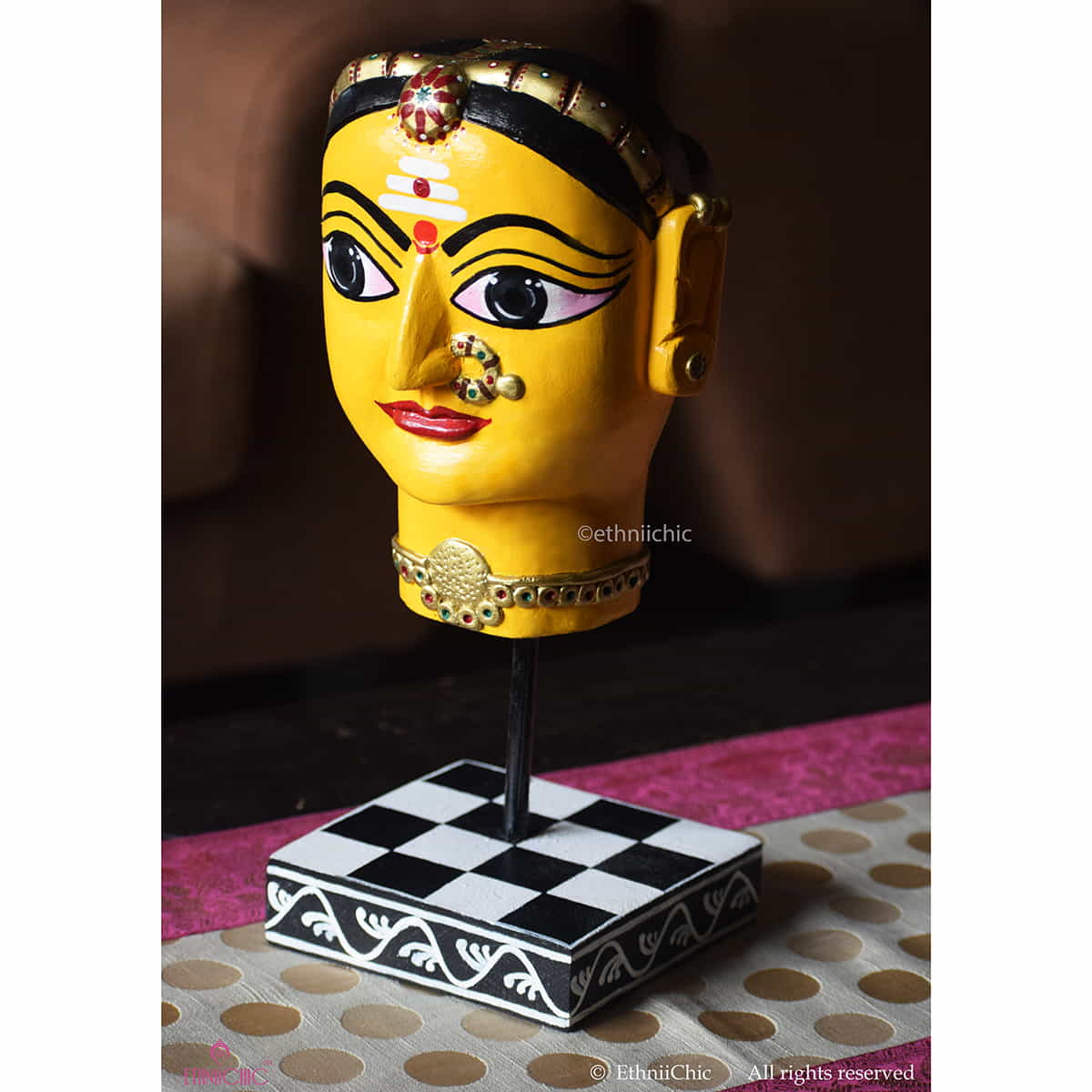 Wooden Hand painted Gauri Head - 13" image 0