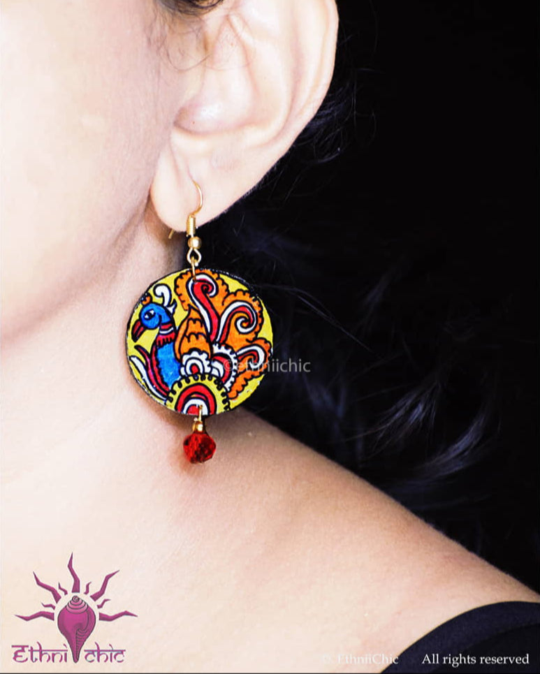 Hand painted Earrings- Tholu Peacock Motif image 1