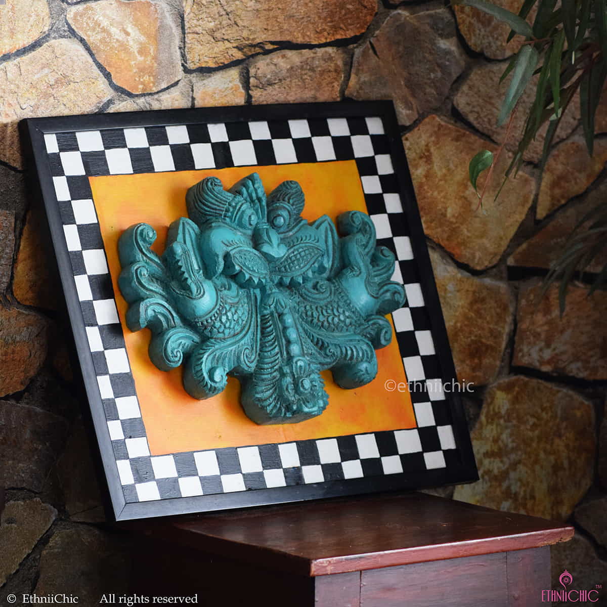 Handcarved Keerthimukha in Frame image 4
