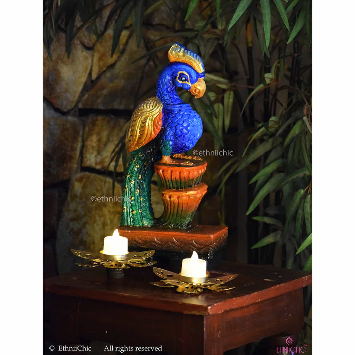 Hand Painted Wooden Peacock image 0