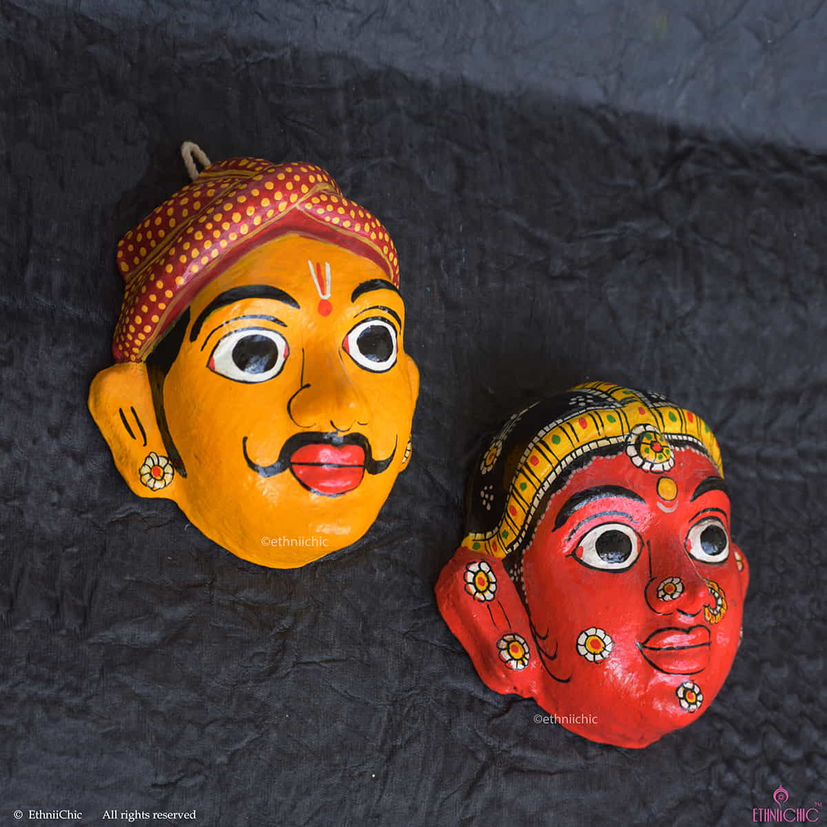 Handmade Yellow & Orange Cheriyal Mask image 1