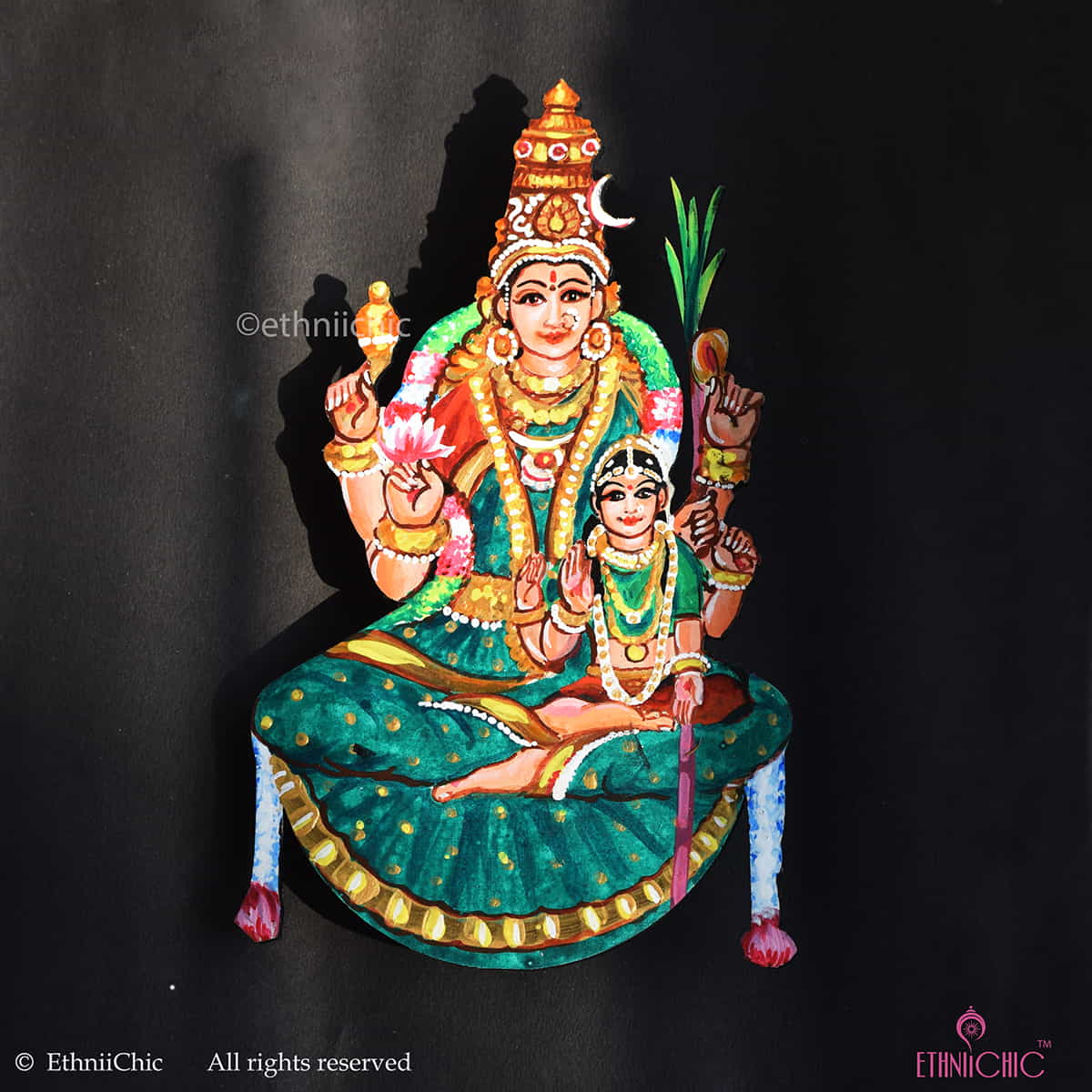Hand painted Kanchi Kamakshi & Bala Tripura Sundari  Wooden Cut out image 0