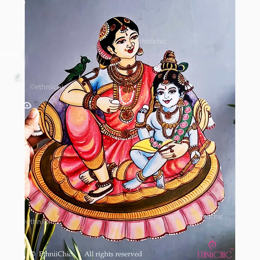 Wooden Hand painted Yashoda Krishna Cut Out – EthniiChic