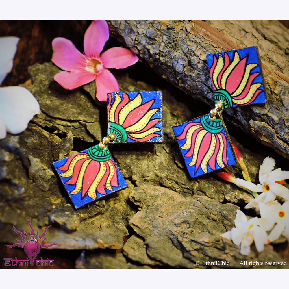 Hand painted Earrings - Lotus Motif 3 image 1