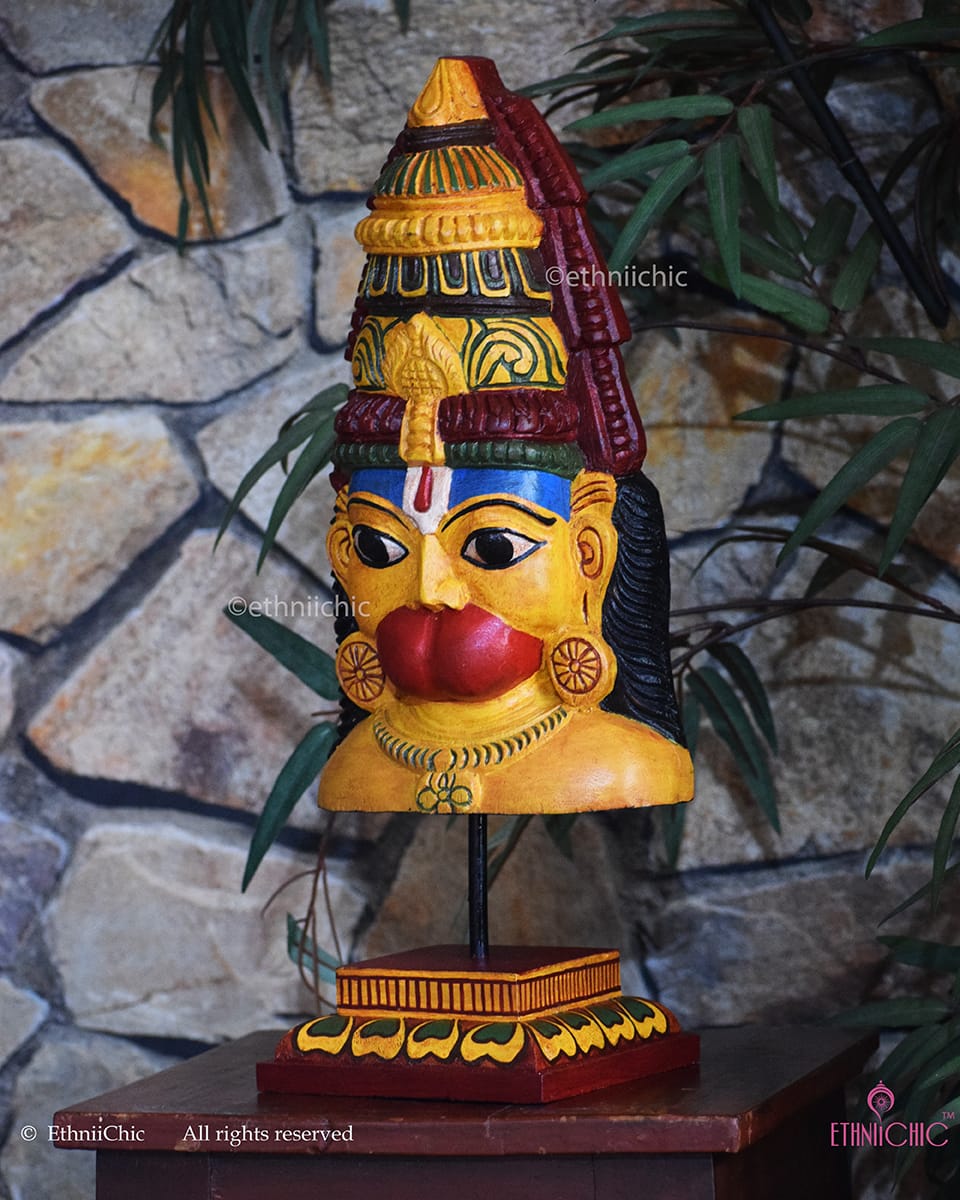 Hanuman Bust – Hand painted Wooden Sculpture | EthniiChic