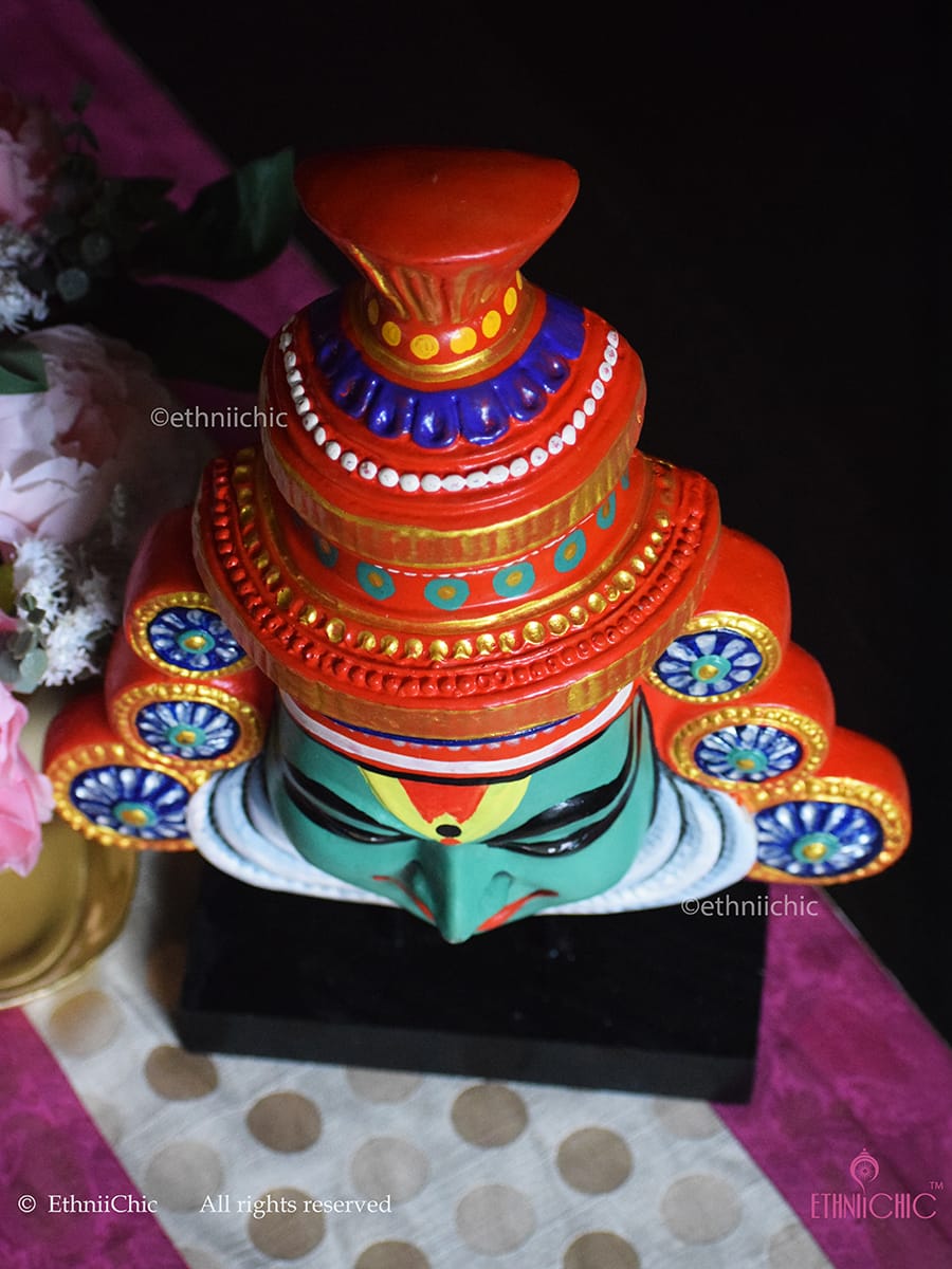 Hand Painted Kathakali Mask - 2-in-1 Wall & Table Decor Sculpture