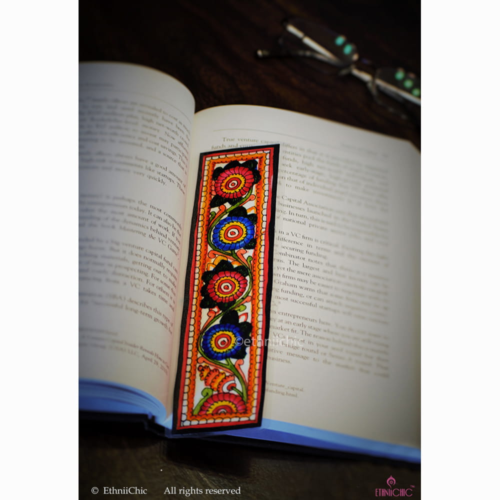 Hand painted Tholu Bommalatha Multicolor Floral Book mark 2 image 0