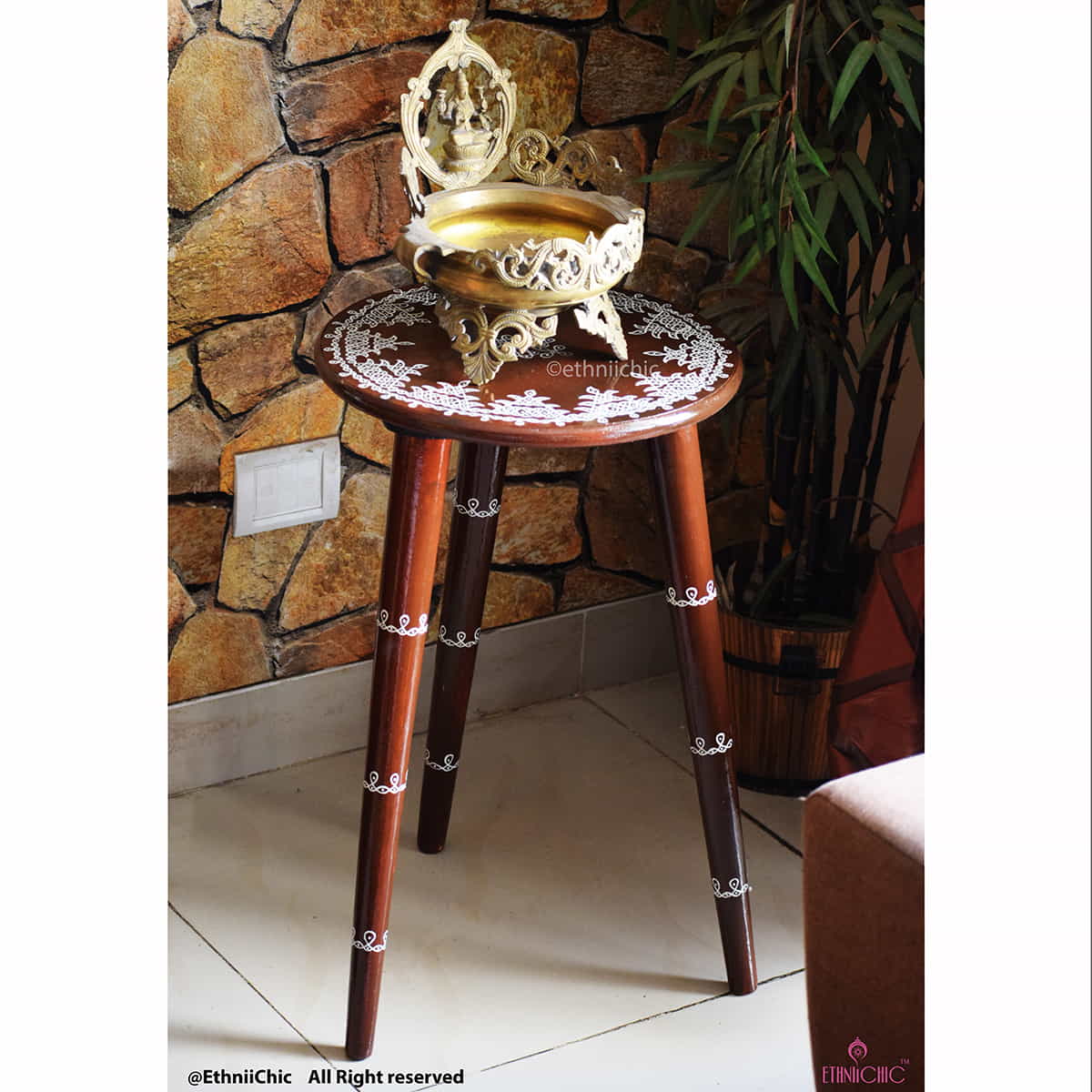 Handpainted Wooden Kolam Peg Table image 2
