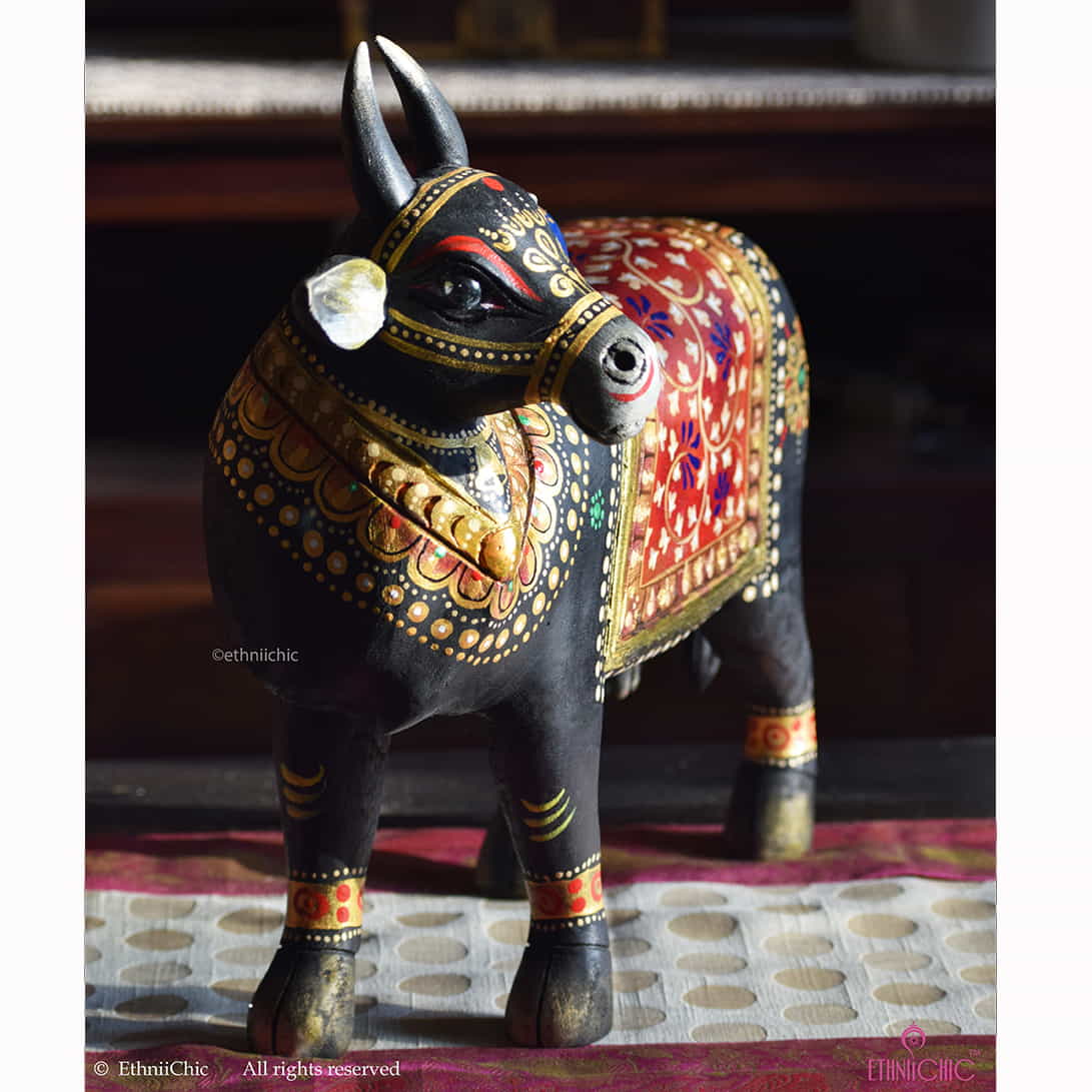 Wooden Hand painted Nandi - Black image 4