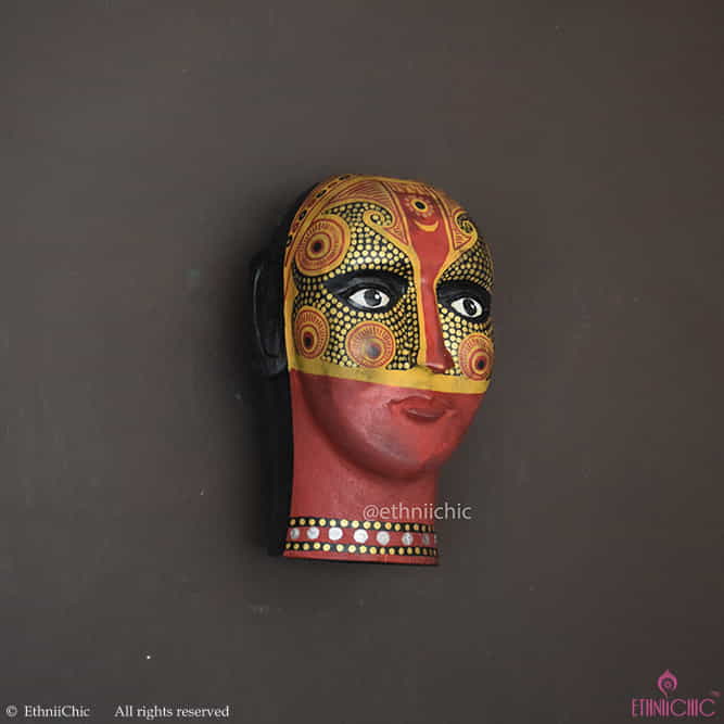 Handpainted Wall Mounting Wooden Theyyam Head - 8" image 2