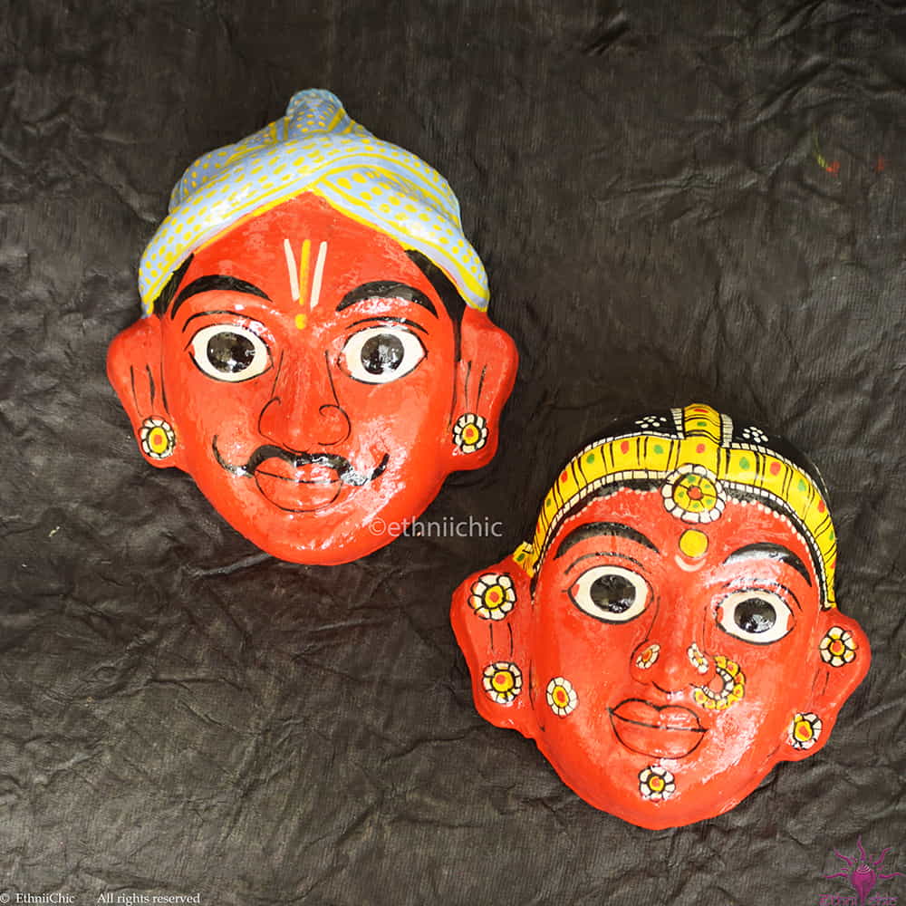 Handmade Red Cheriyal Mask - Wall Decor image 0