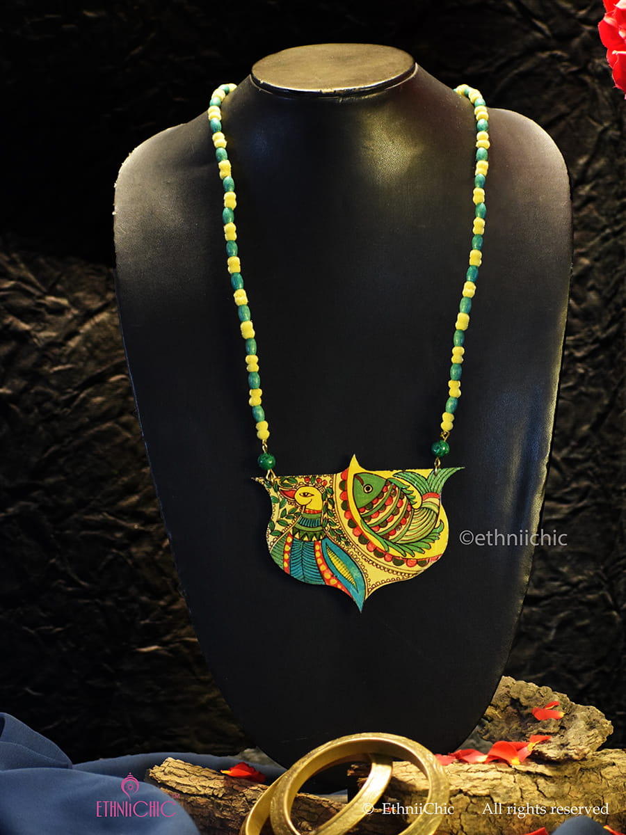 Hand painted Madhubani Peacock Neck piece