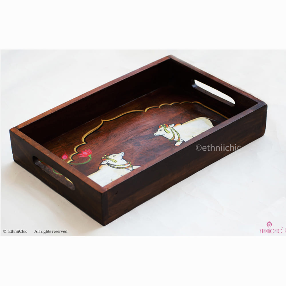 Hand Painted Cow Solid Wood Serving Tray image 3
