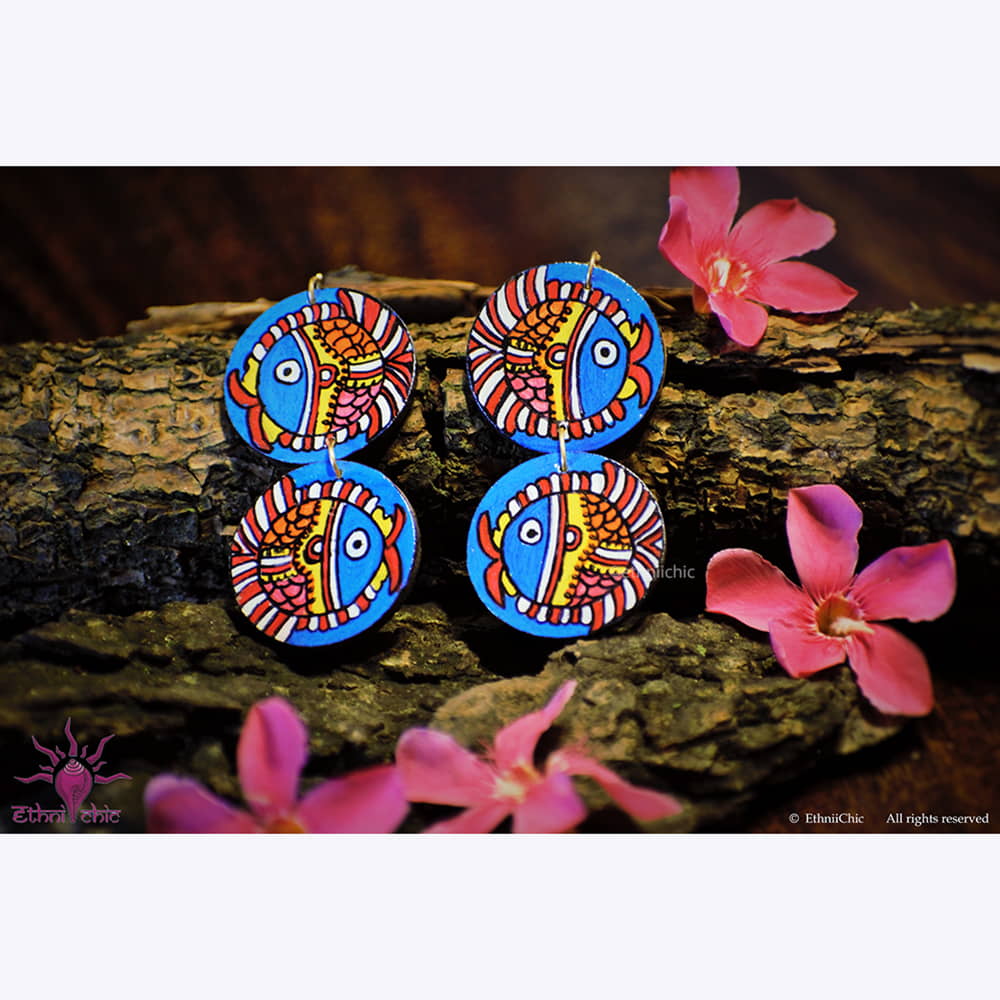 Hand painted Earrings- Tholu Fish Motif image 0