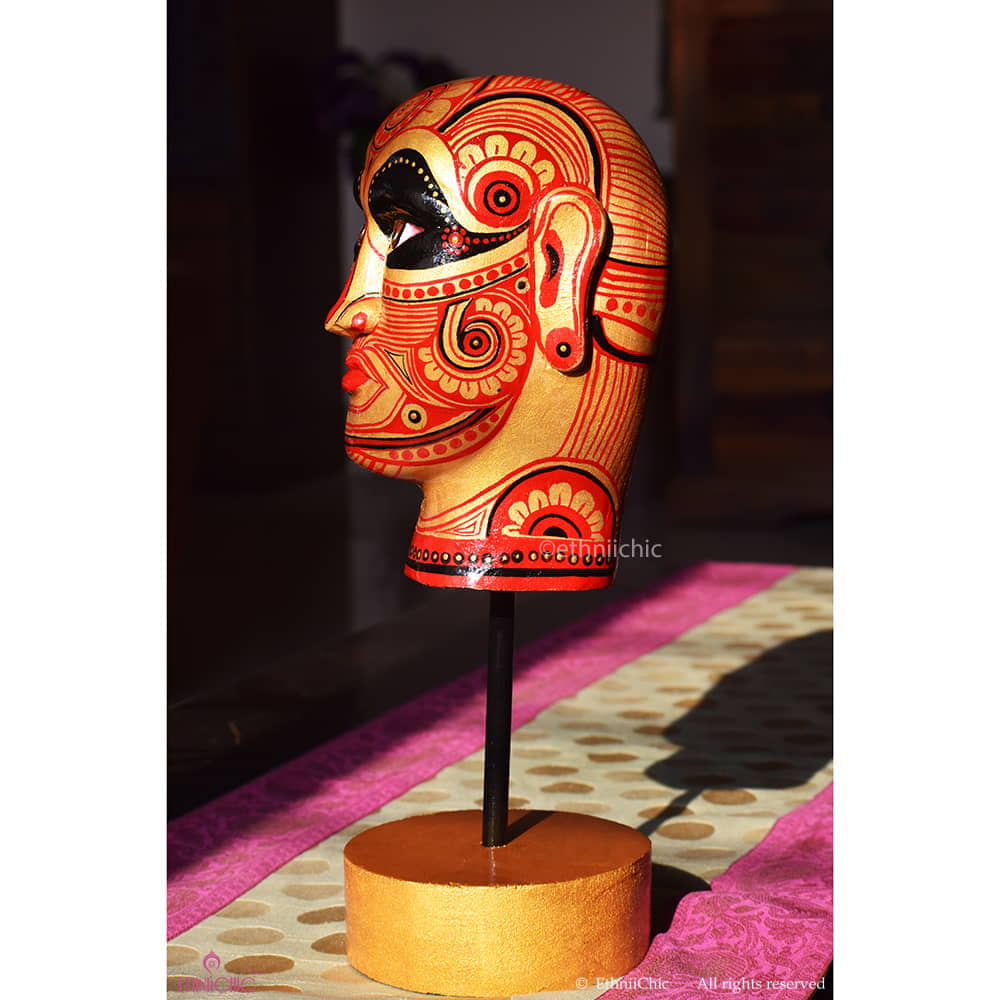 Hand painted Golden Theyyam Head Accent - 13" image 1