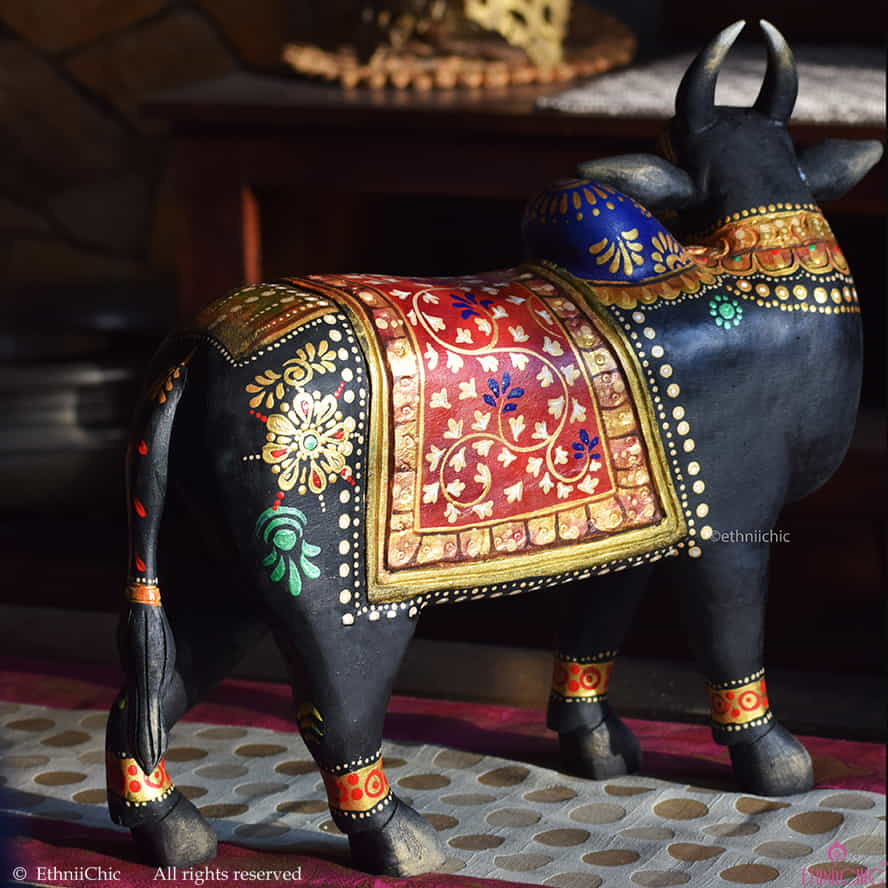 Wooden Hand painted Nandi - Black image 3