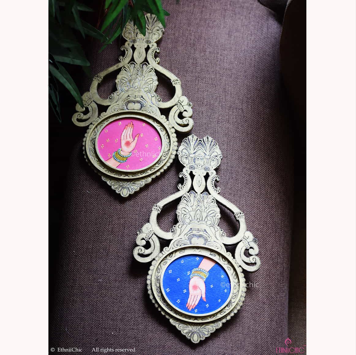 Wooden Aranmula Wall Frame - Devi Hands - set of 2 image 0