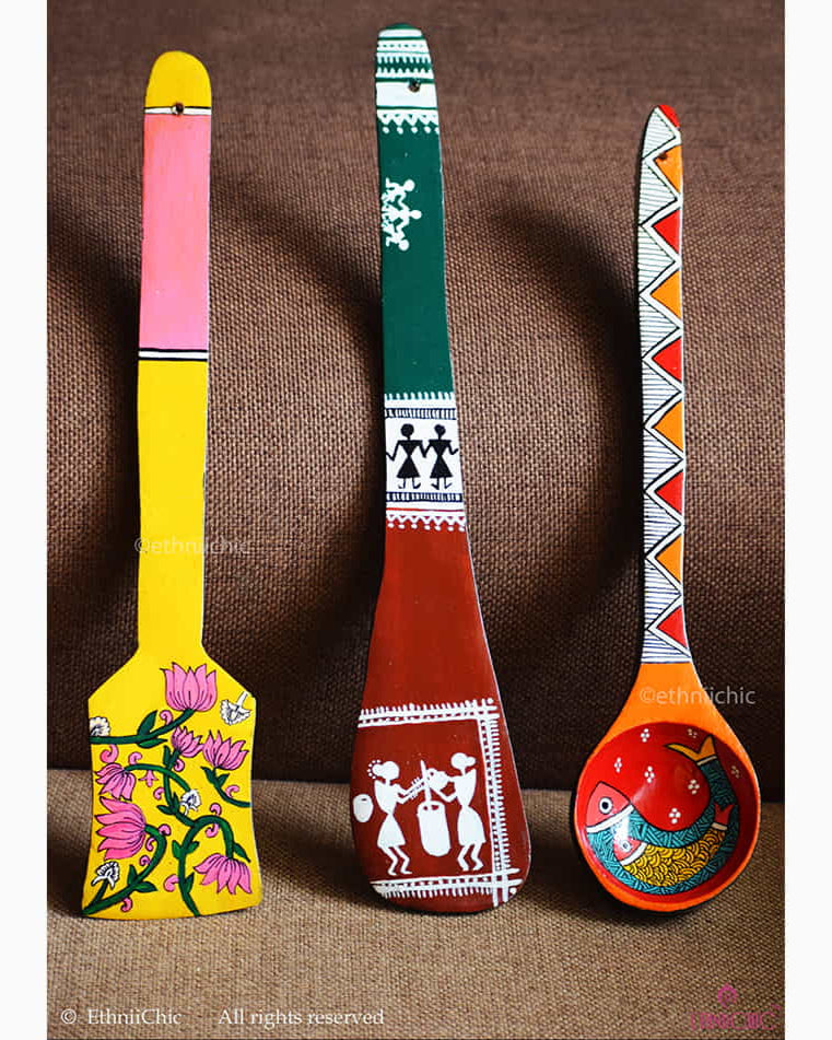 Hand painted Spatula Traditional Art Wall Decor - Set of 3- A image 0