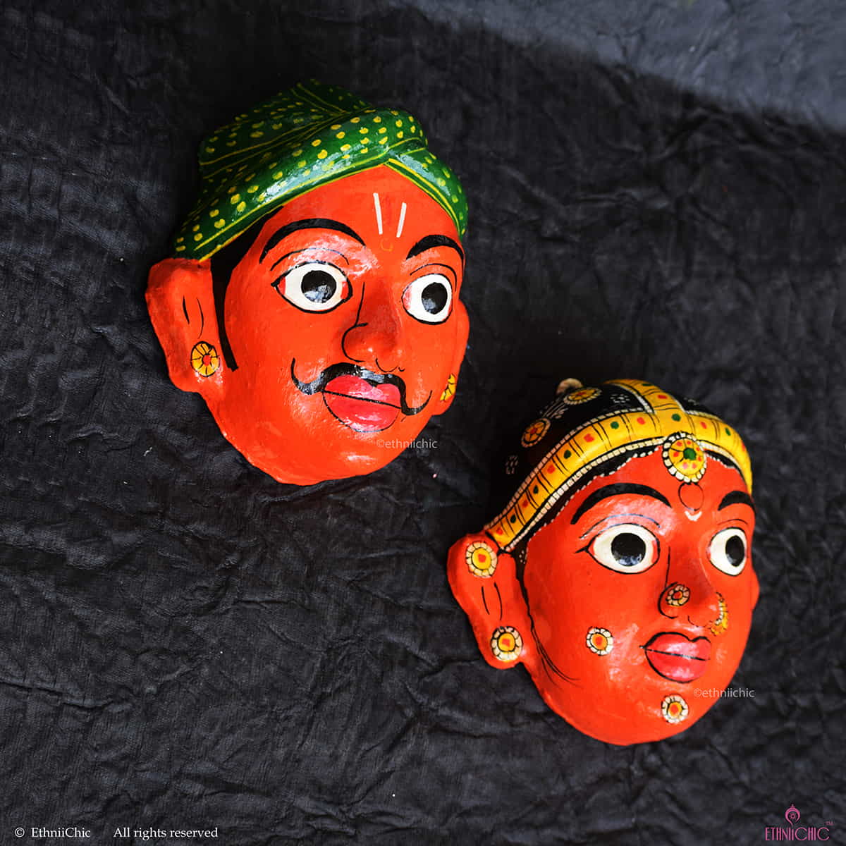 Handmade Orange Cheriyal Mask - Wall Decor image 1