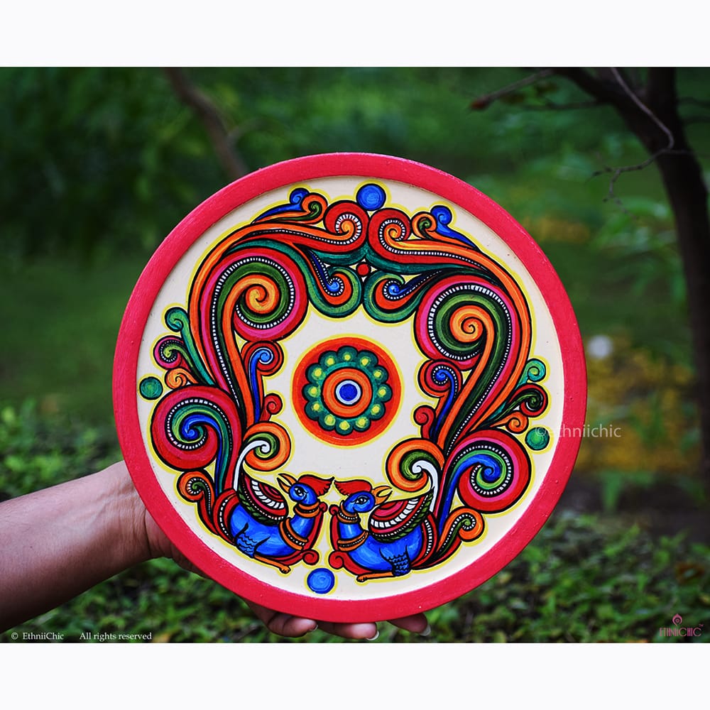 Peacock Handpainted Wooden Wall Plate - 10" image 2