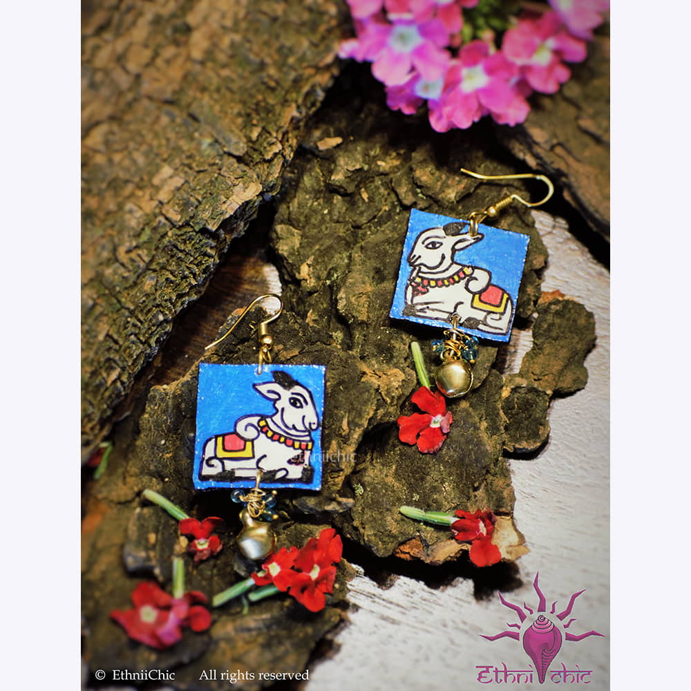 Hand painted Earrings- Nandi Blue image 0