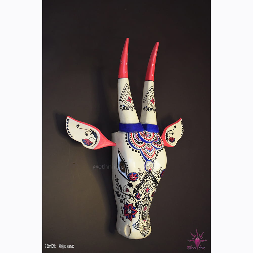 Hand painted 24" Cream and Pink Bull Head image 1