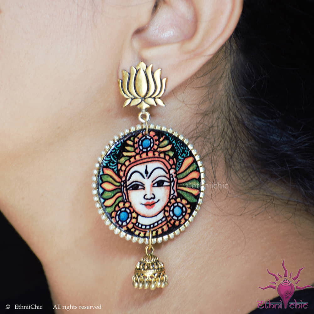 Hand painted Earrings - Kerala Mural Face 15 image 1