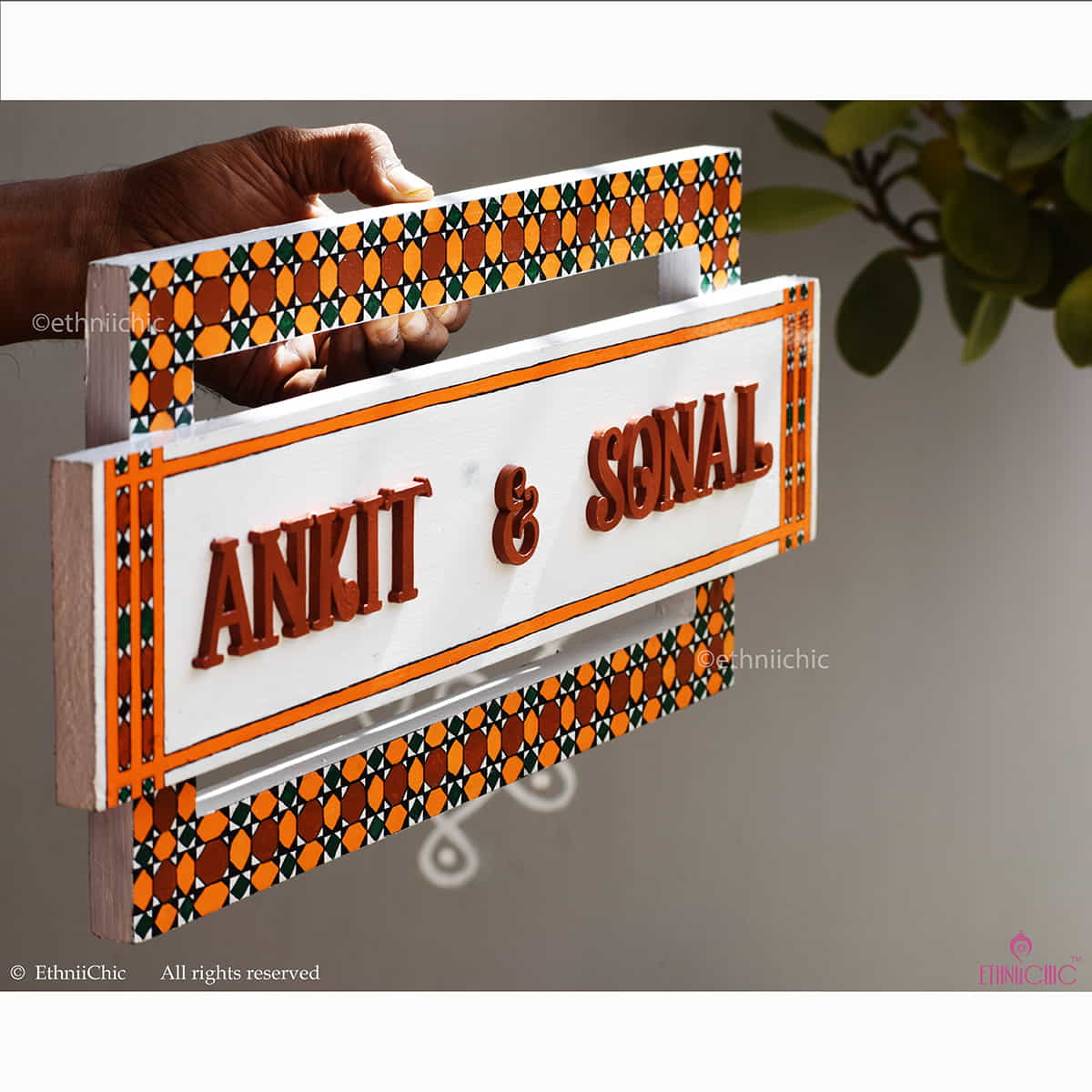 Handpainted Wooden Name board - Athangudi image 2